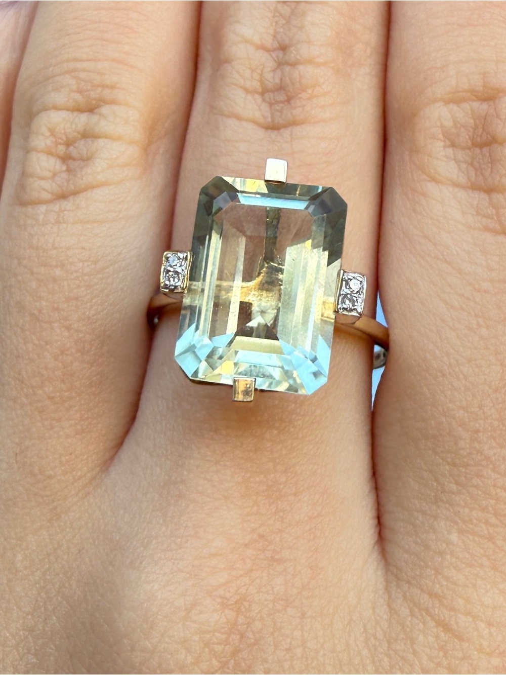 Aquamarine Emerald-Cut Ring with Diamond Accents - Light Blue - Picture 9 of 14
